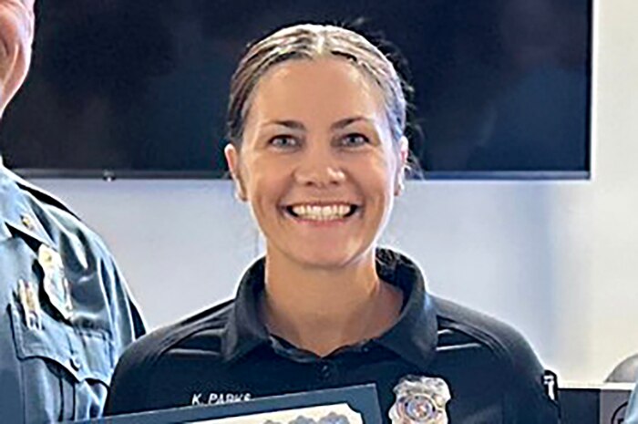 Cpl. Kara Parks, a four year Anne Arundel County Police veteran, receiving an "Officer of the Quarter" award in August from the Anne Arundel County Police Department.