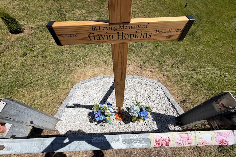 Brad Hopkins put up a cross where his son, Gavin Hopkins, 20, died in a motorcycle crash. The Maryland State Highway Administration has since removed it.