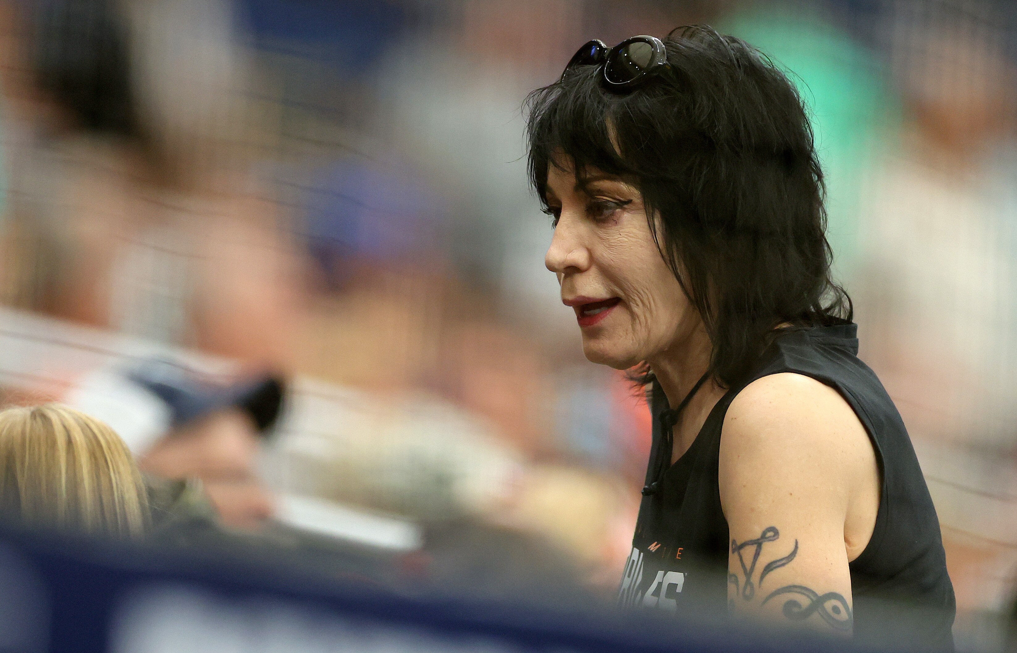 ST PETERSBURG, FLORIDA - JUNE 21: Musician Joan Jett attends  a game between the Tampa Bay Rays and the Baltimore Orioles at Tropicana Field on June 21, 2023 in St Petersburg, Florida. (Photo by Mike Ehrmann/Getty Images)