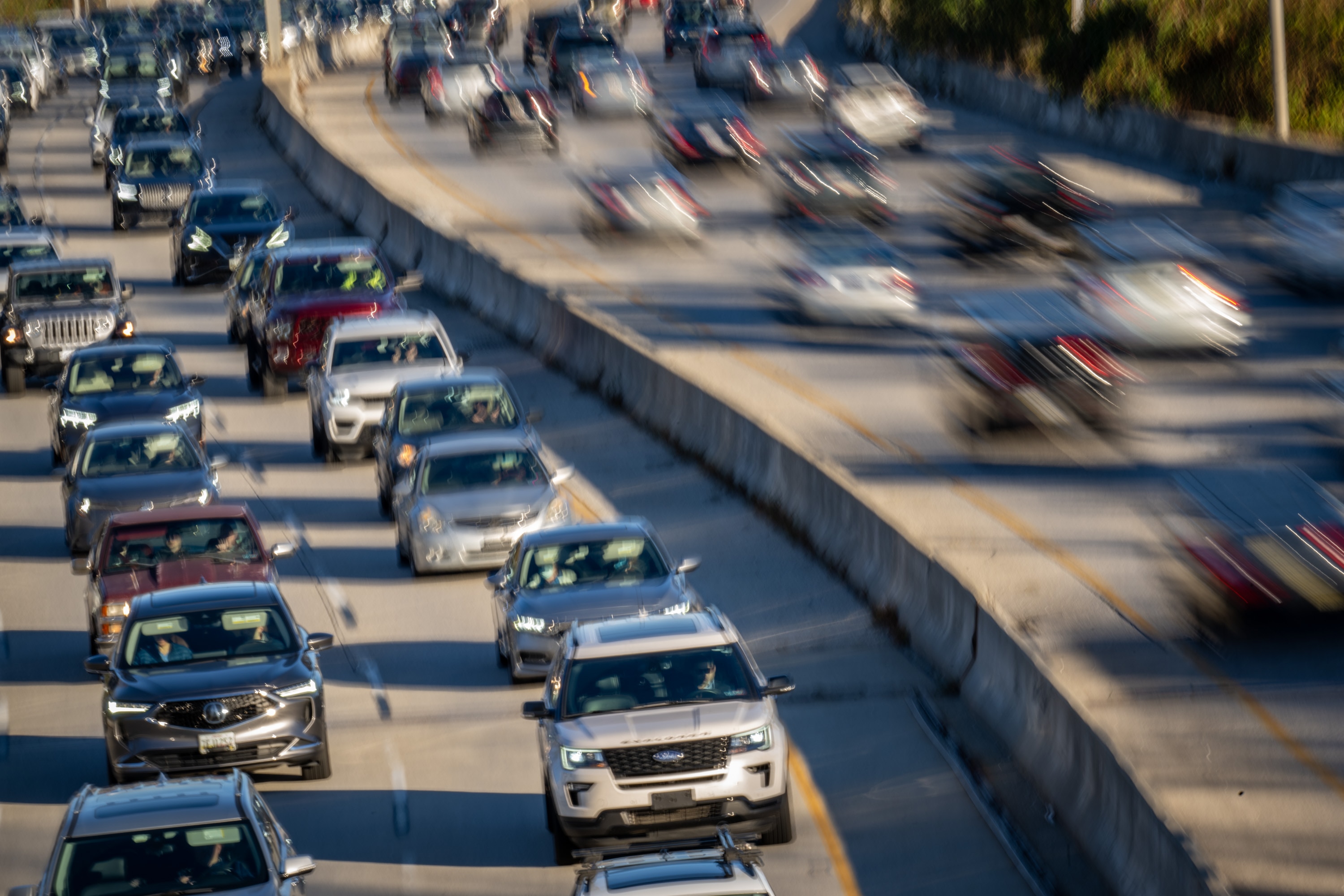 Traffic in the southbound lanes of the Jones Falls Expressway backs up approaching Northern Parkway during the morning rush hour.