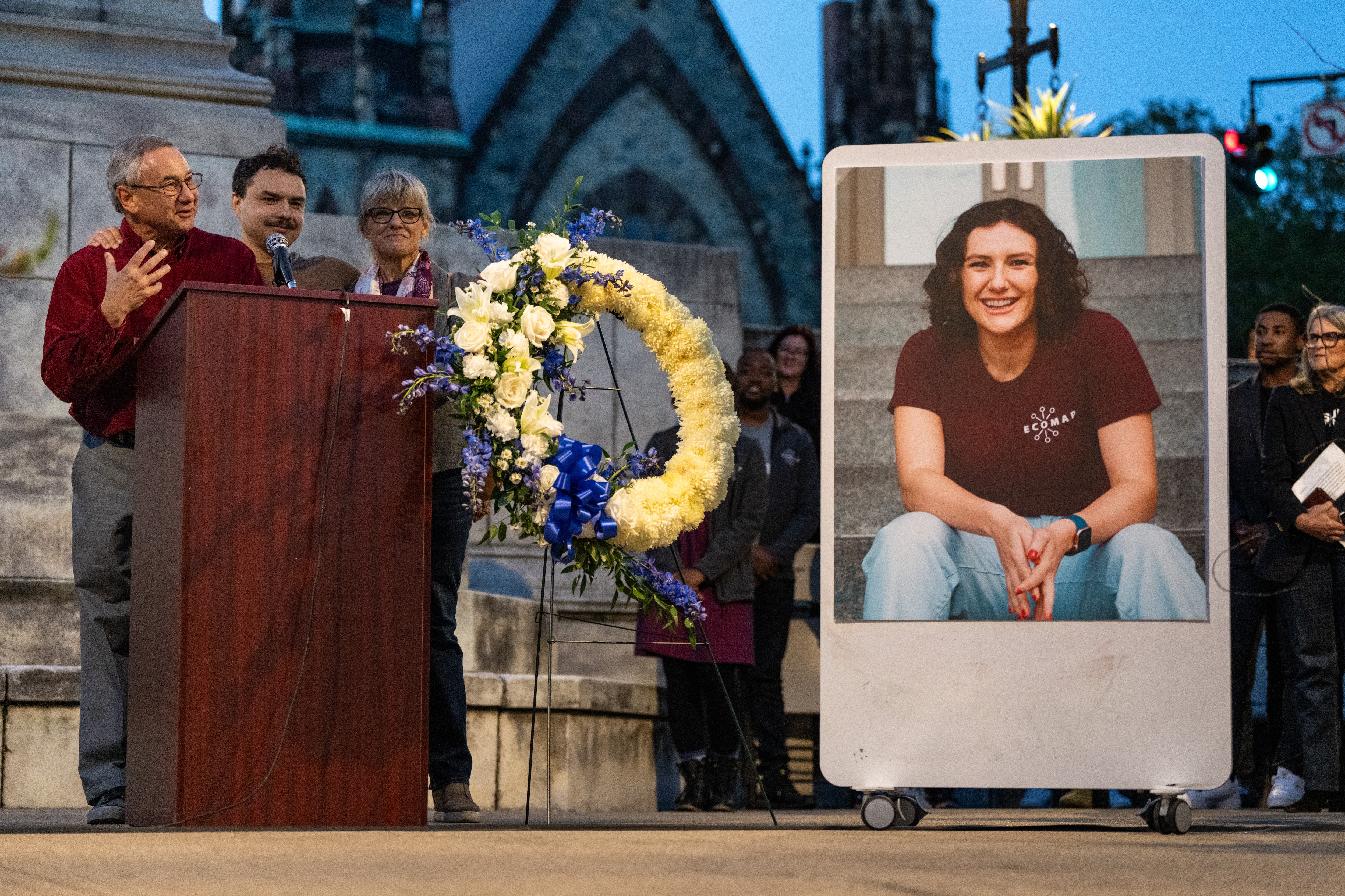 Frank, Nico, and Caroline LaPere, Pava LaPere’s parents and brother, remember her during a vigil.