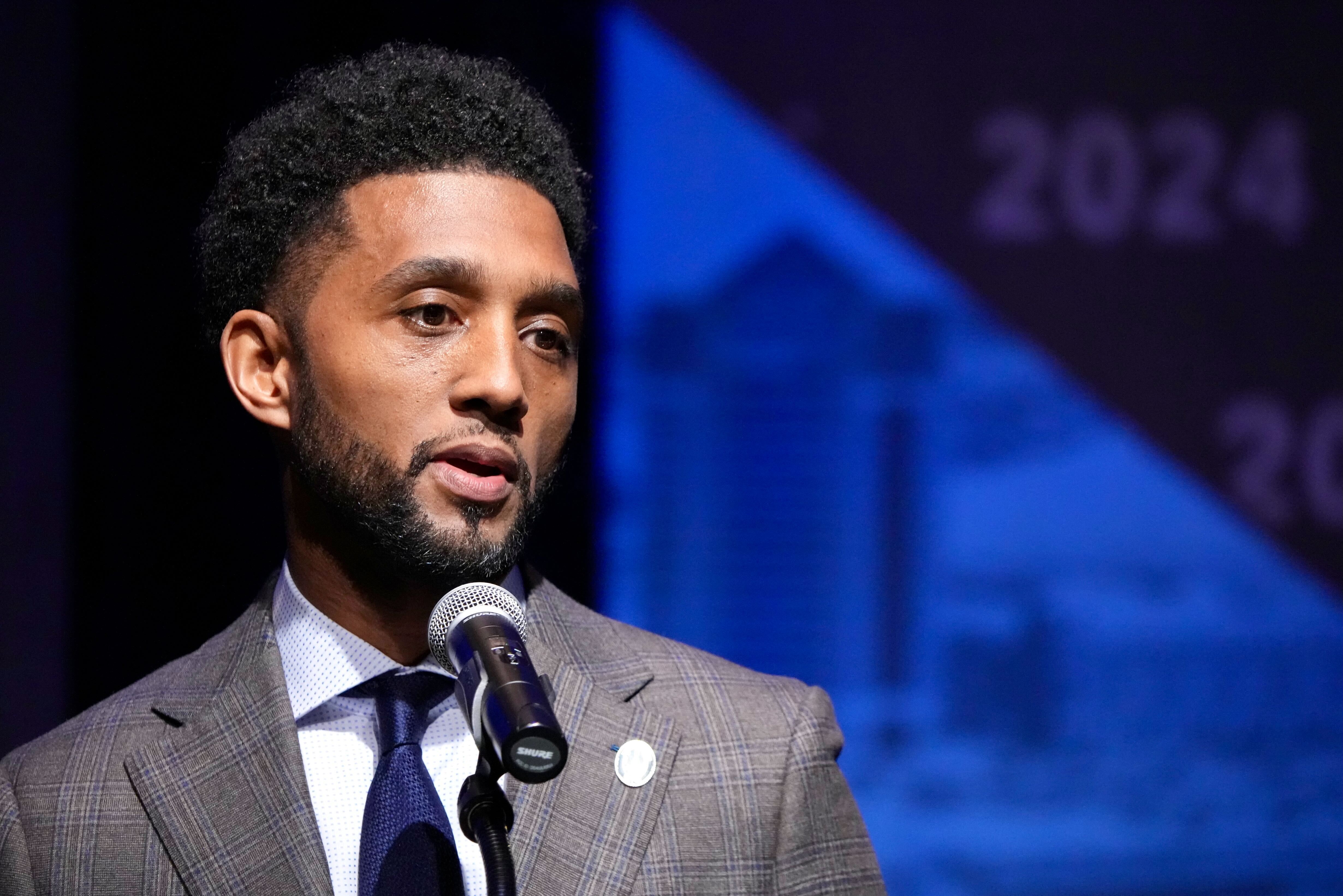 Mayor Brandon Scott delivers his 2024 State of the City address at Baltimore Center Stage on March 25, 2024.uk