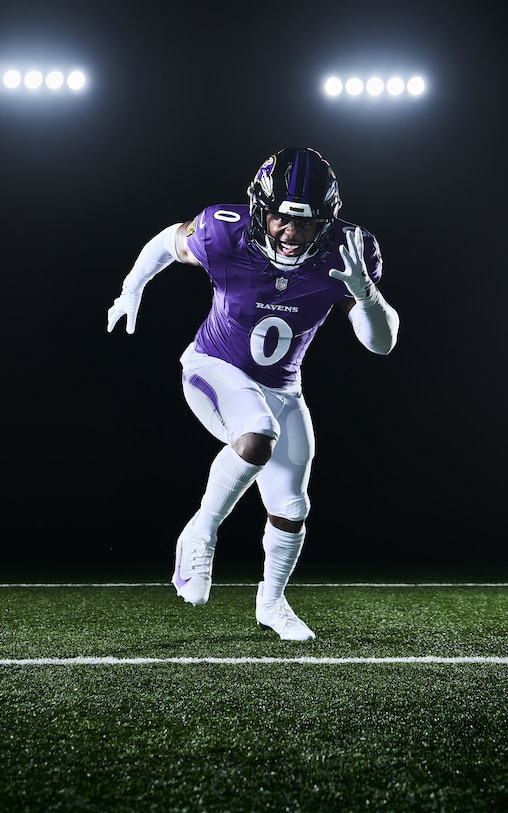 Baltimore Ravens Roquan Smith models the newly-redesigned team uniform.