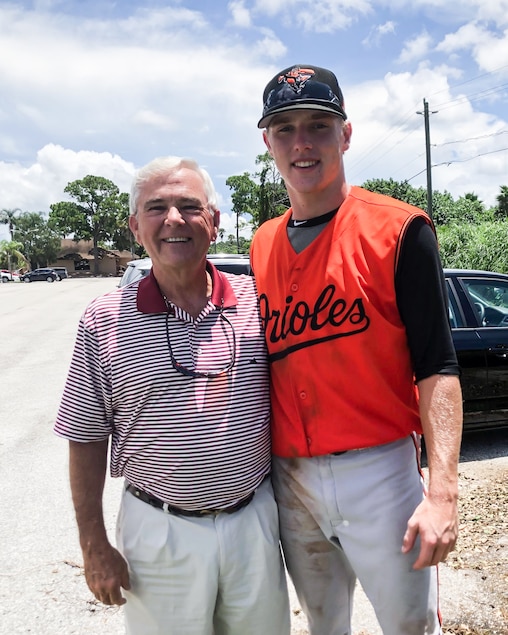 T.J. Etheridge, left, with his grandson Gunnar Henderson at rookie ball in 2019.