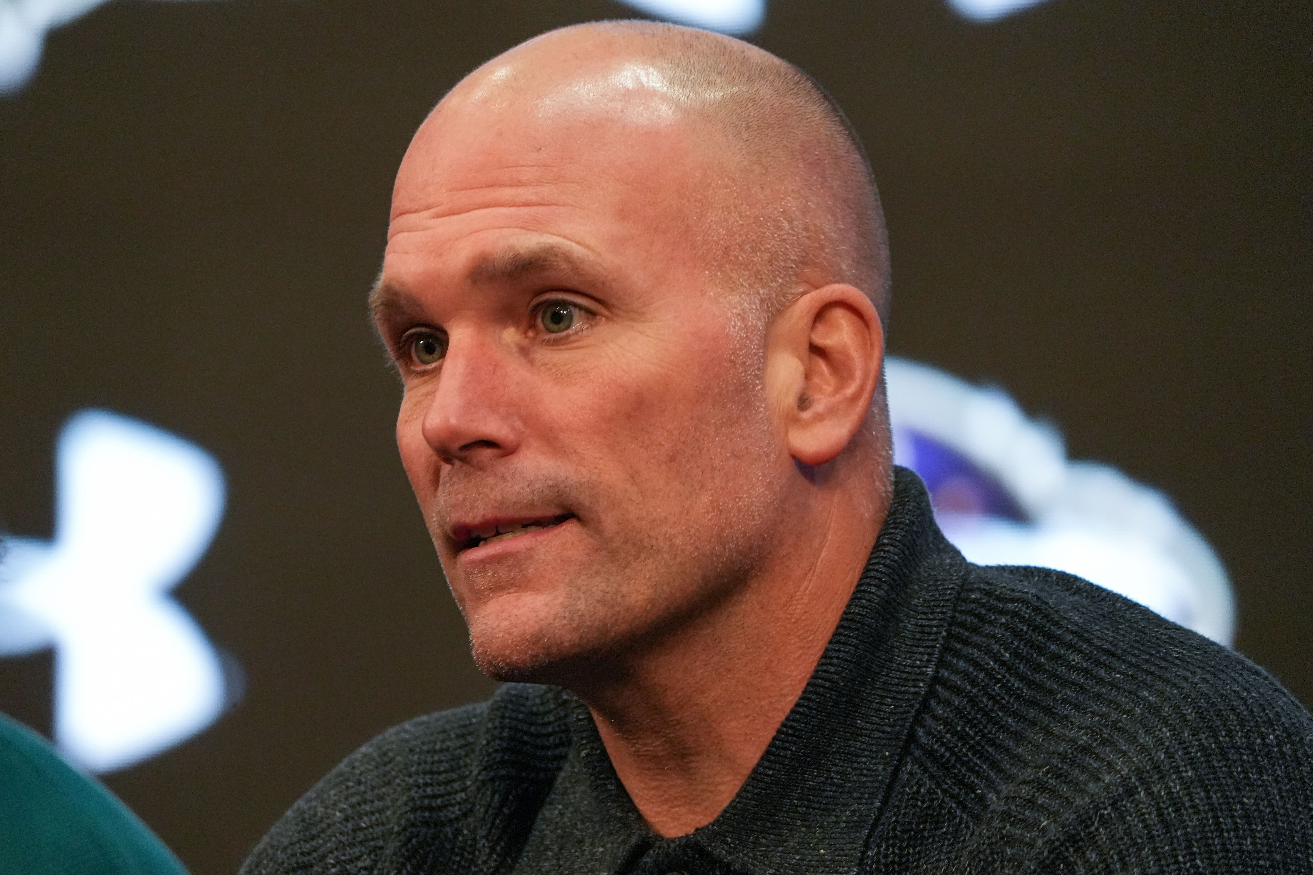 Baltimore Ravens general manager Eric DeCosta takes questions from reporters during a press conference at the Under Armour Performance Center on Thursday, May 4.