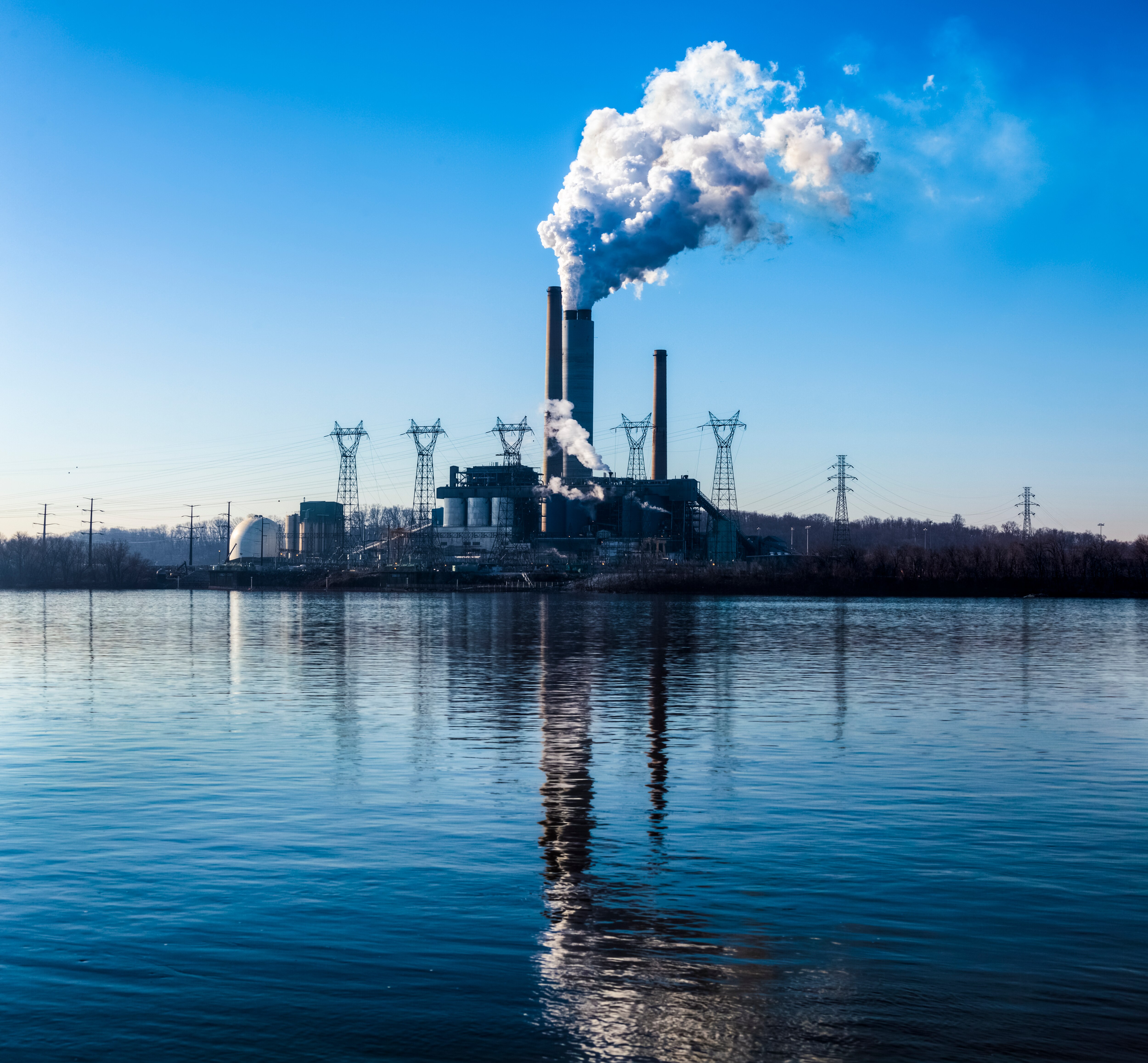 Steam rises into the clear blue sky from the Brunner Island power station, a coal-fired electric-generating facility on the Susquehanna River in southern Pennsylvania.