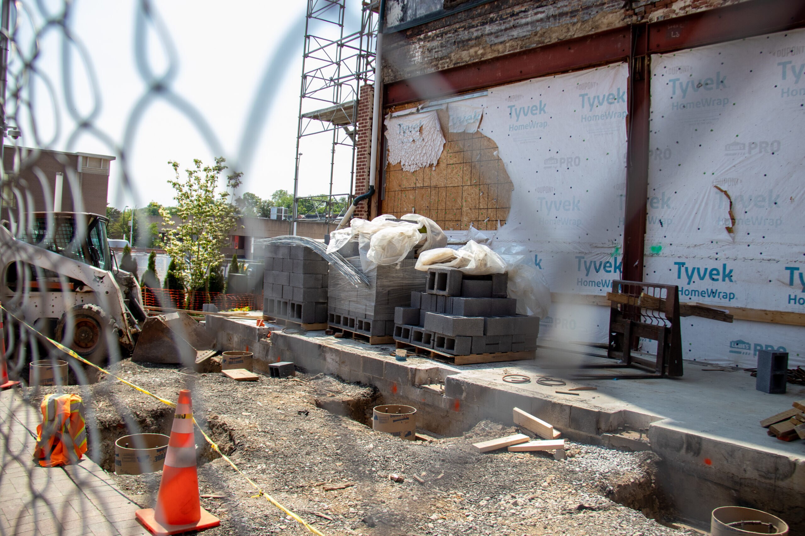 Construction is underway on the Updegraff Building next to the new baseball stadium. (Taylor McLaughlin/Capital News Service)