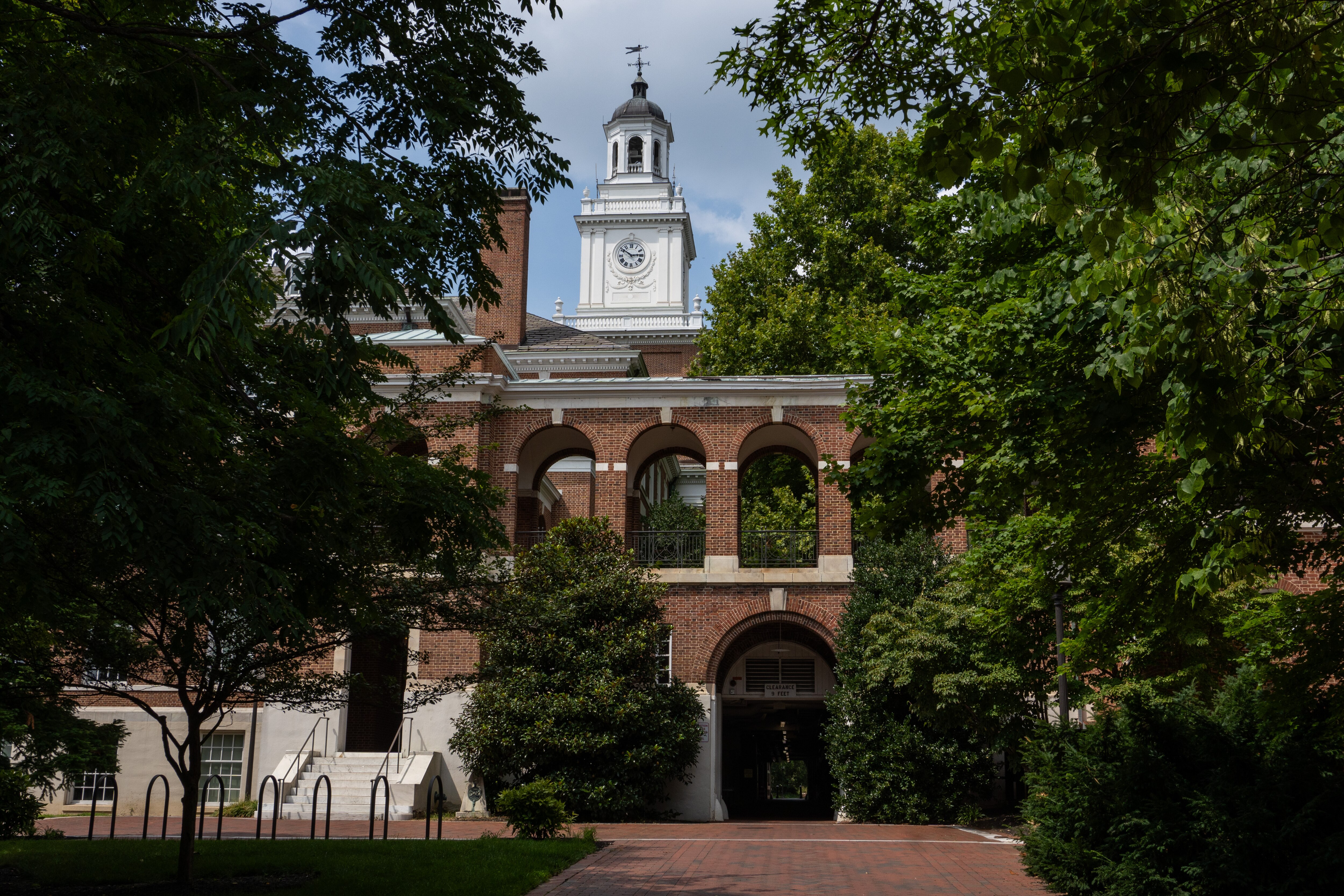 An empty  Johns Hopkins University campus.