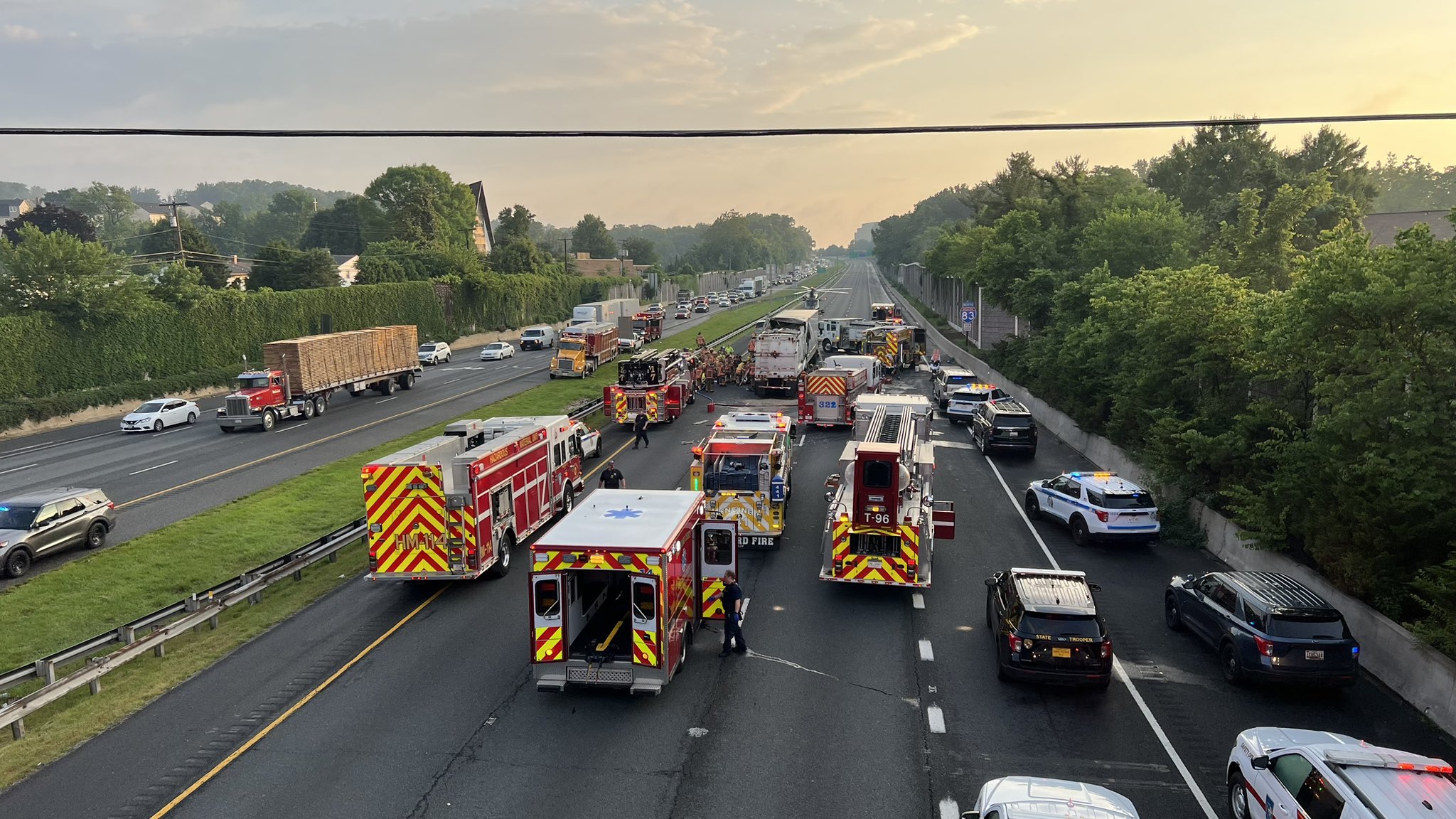 Major traffic delays are expected Thursday morning after a trash truck collided with a semitrailer on I-83 in Timonium.