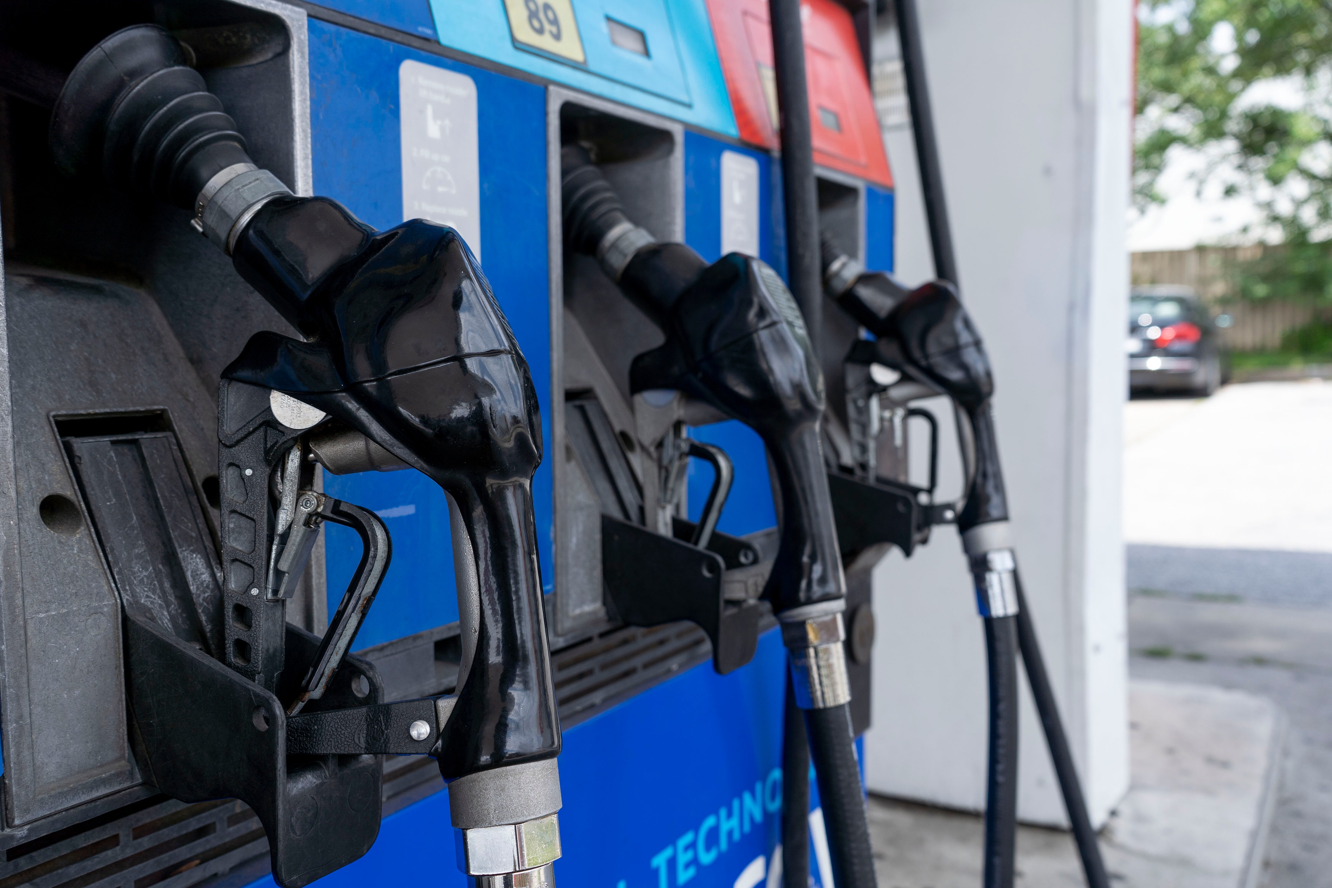 Pumps at an Exxon gas station on North Howard Street.