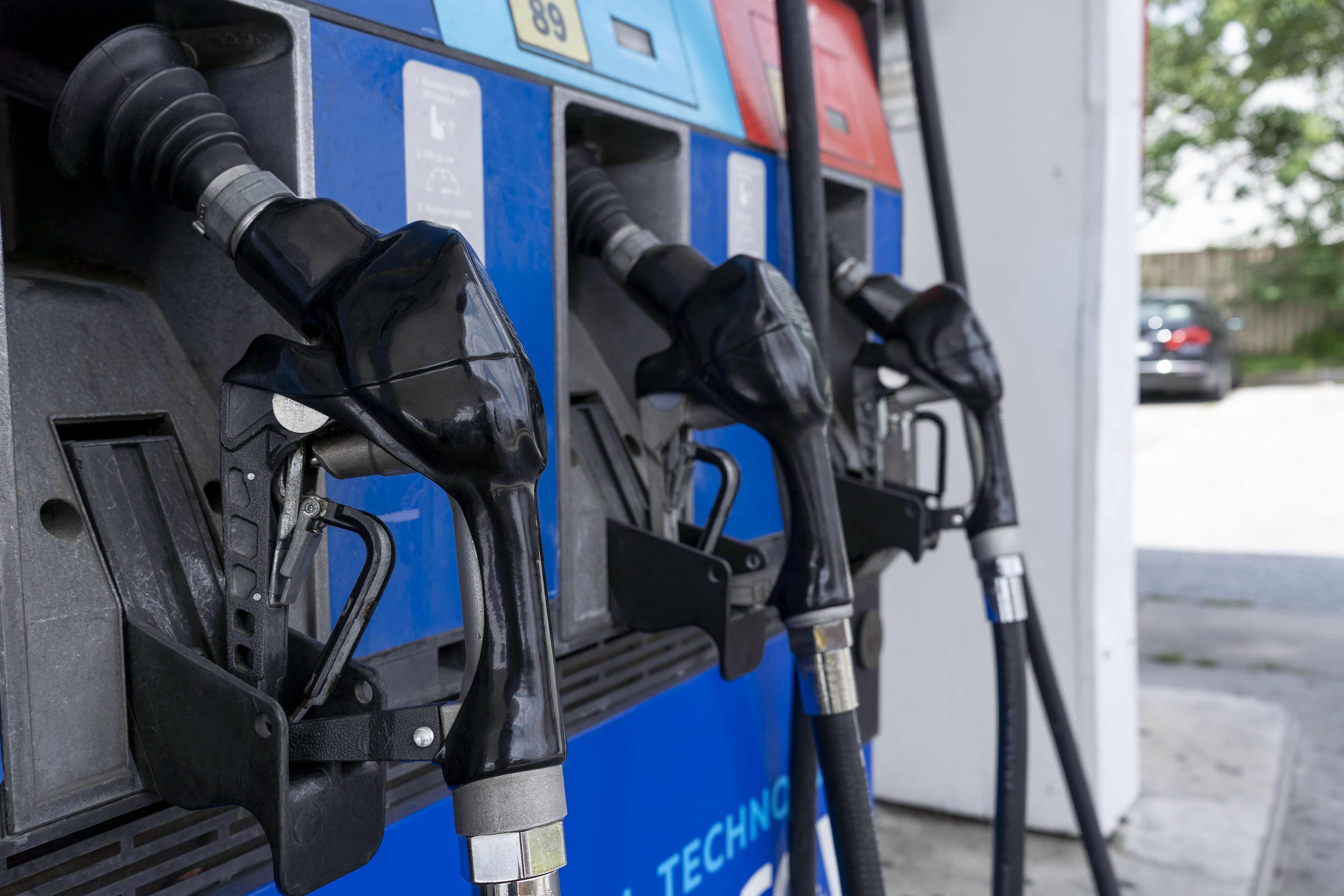 Pumps at an Exxon gas station on North Howard Street.