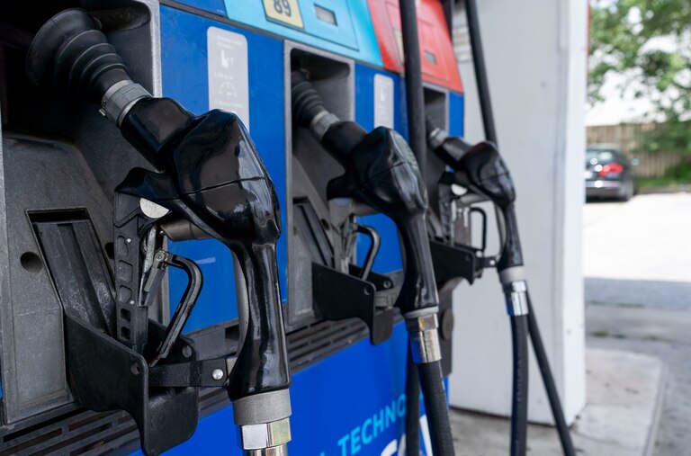 Pumps at an Exxon gas station on North Howard Street.