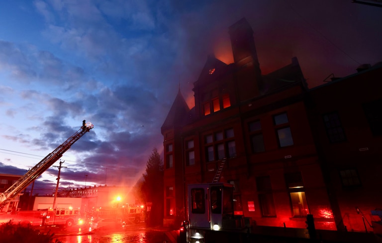 Baltimore Fire Department crews respond to a fire at West 34th Street and Keswick Road in Baltimore's Hampden neighborhood on Monday, November 10, 2025.