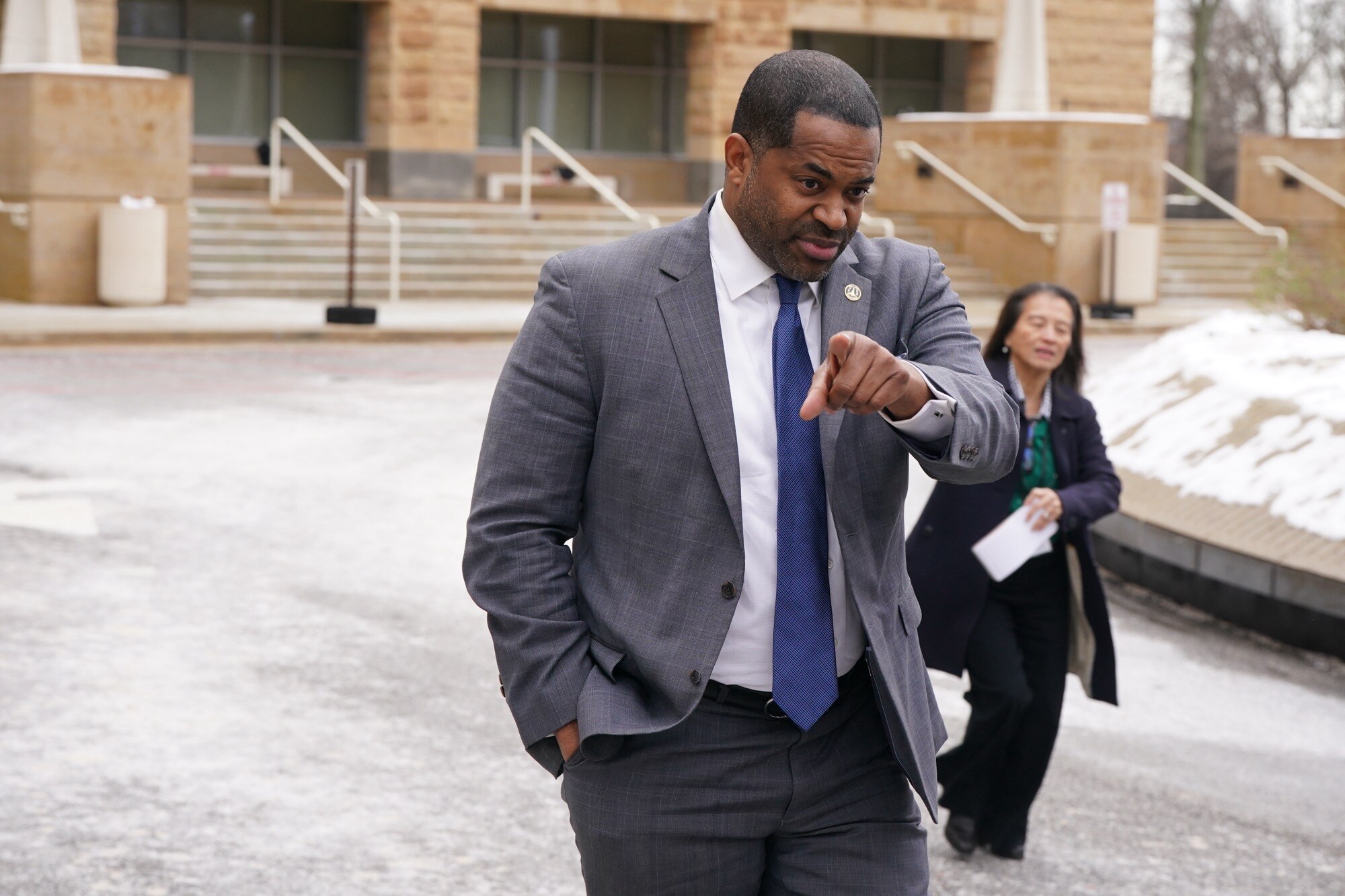 Nick Mosby leaves the Federal Courthouse in Greenbelt at the trial of his ex-wife Marilyn Mosby, Jan. 24, 2024.