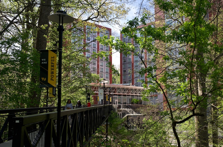 FRIDAY, APRIL 17, 2026 - Tower C residence hall, right, was the dorm at Towson University where a man accidentally shot himself in the leg. Police responded quickly and no students were injured.