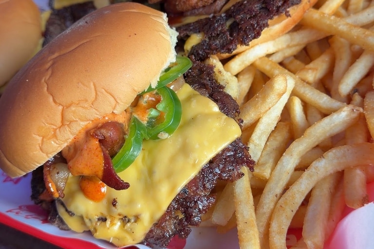 The Hot and Heavy burger from Wanna Smash in Canton.