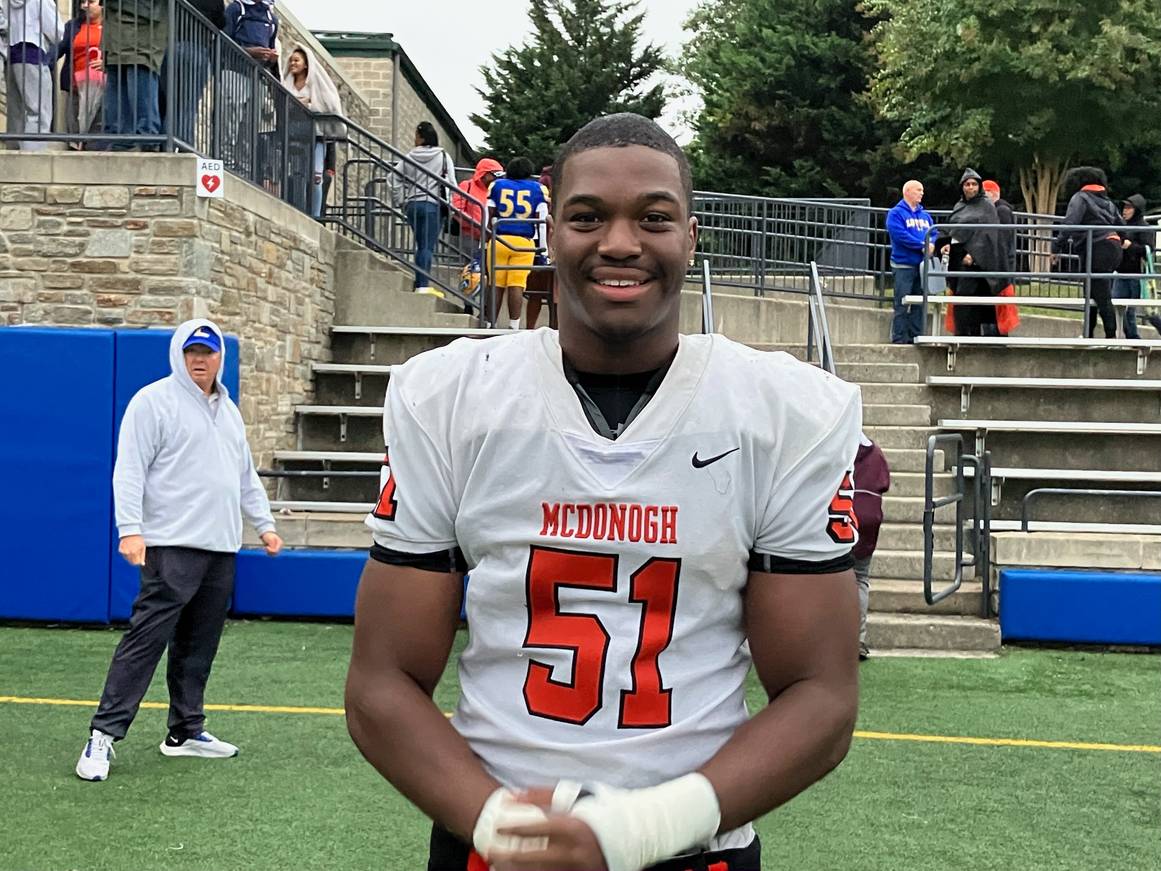 McDonogh senior two-way lineman Mason Robinson was a key performer in the No. 12 Eagles’ 21-10 victory over Loyola Blakefield on Friday in Towson.
