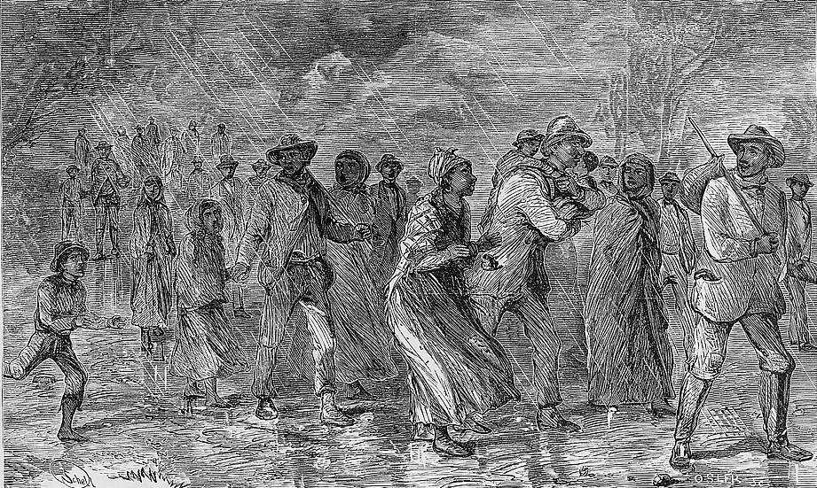 A group of fugitives escapes slavery in Maryland, depicted in an engraving for the 1872 book, "The Underground Railroad" by William Still.