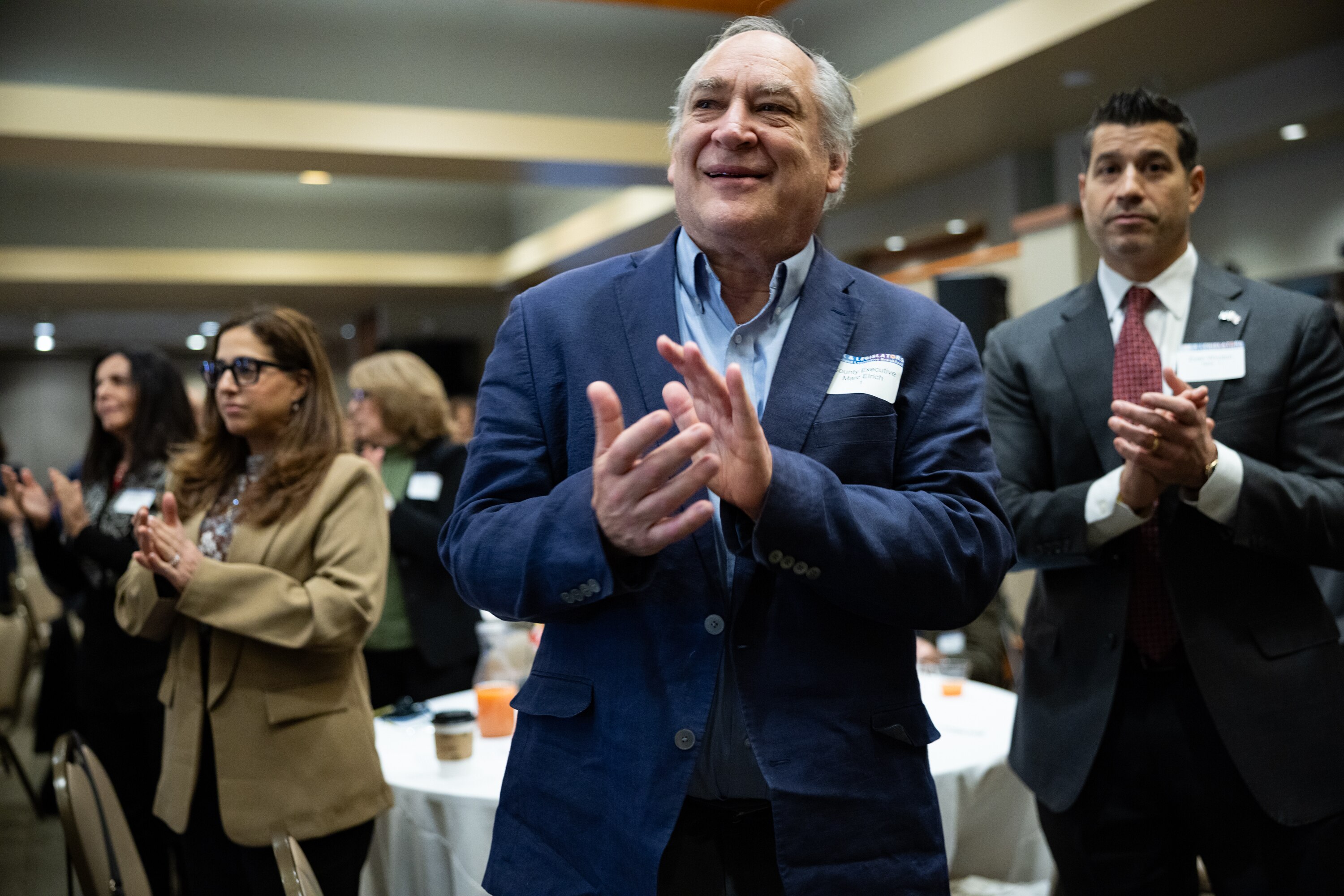 Montgomery County Executive Marc Elrich attends a breakfast for lawmakers and members of the Jewish Community Relations Council of Greater Washington in Rockville.