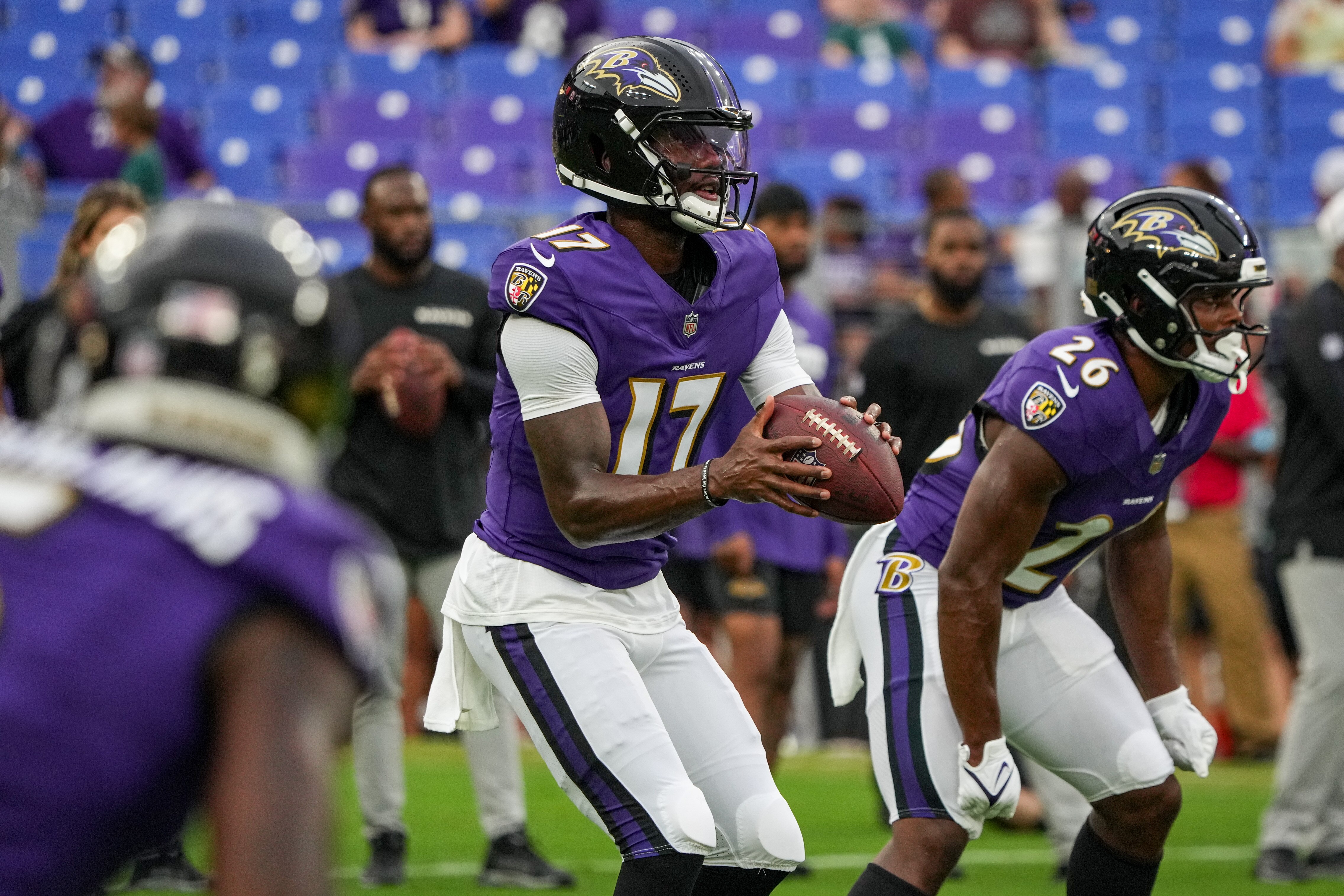 Quarterback Josh Johnson (17) warms up before a preseason game against the Philadelphia Eagles.