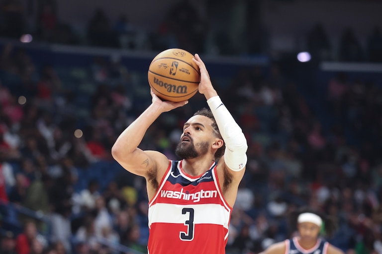 Washington Wizards guard Trae Young attempts a technical foul free throw against the New Orleans Pelicans on March 8.