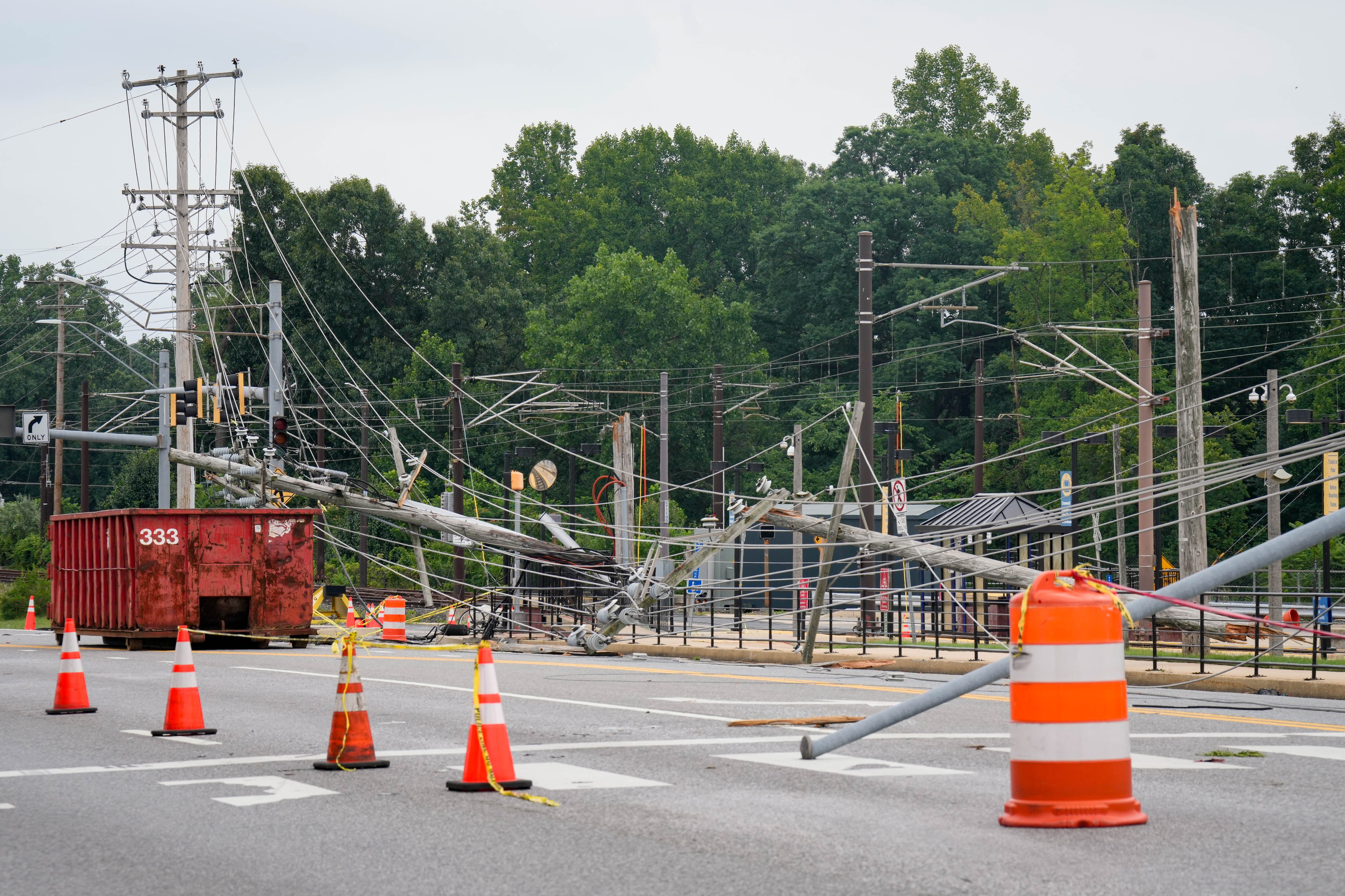 Storm damage at the Cromwell light rail station in Glen Burnie.