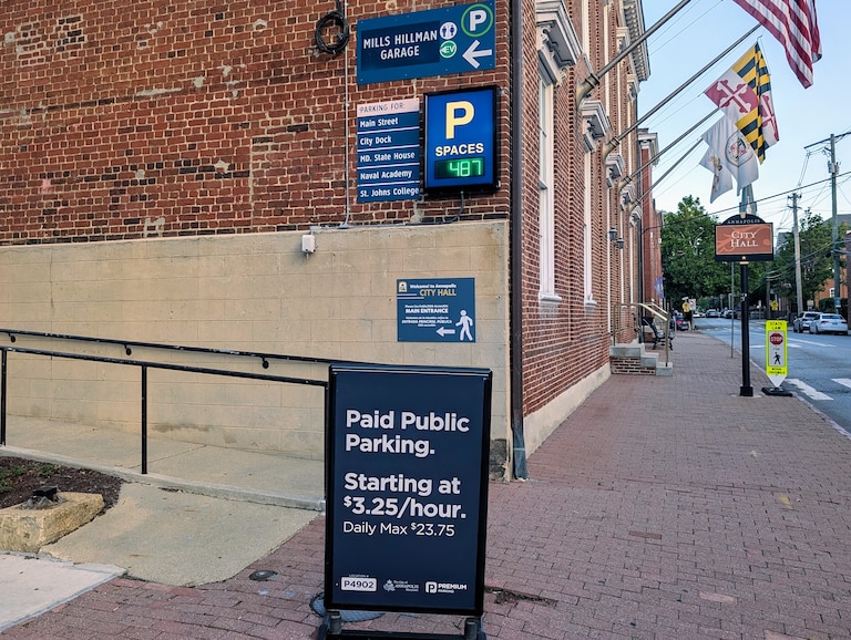 The number of spaces open at the Mills Hillman Garage in Annapolis helps motorists find a place to park. Adding more signs around the city has long been a suggestion to improve parking.