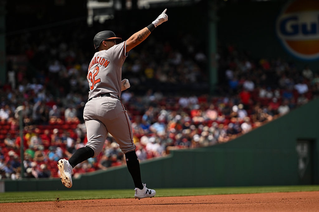 Orioles third baseman Christian Encarnacion-Strand reacts after hitting a solo home run in the fourth inning.