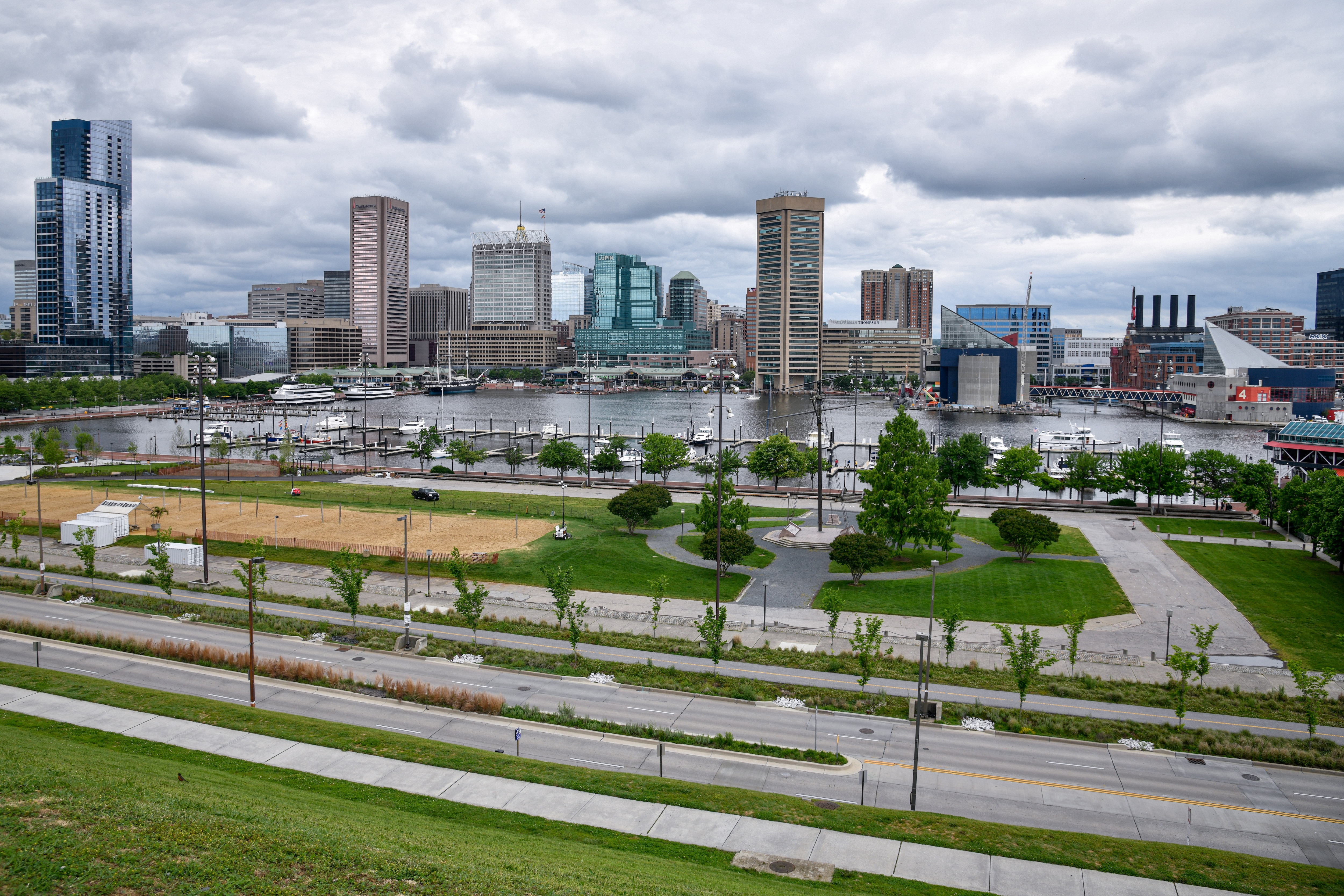 A view of the Baltimore City skyline, as seen from Federal Hill in South Baltimore.