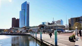 Water levels are low in Baltimore's Inner Harbor as the tide starts to come in on Thursday.