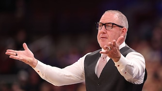 Maryland head coach Buzz Williams of the Maryland Terrapins reacts against the Iowa Hawkeyes in the first half during the second round of the 2026 Big Ten tournament.