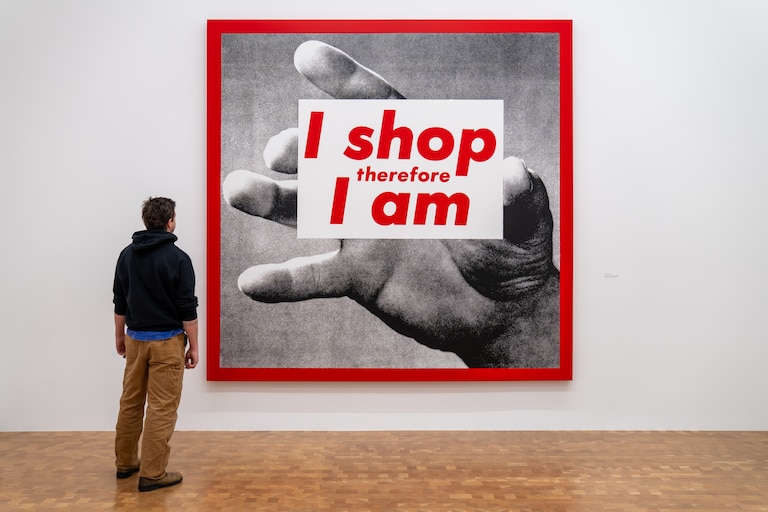 Barbara Kruger’s “Untitled (I shop therefore I am)” is one of many pieces on display in the “Ties of our common kindred” exhibit.