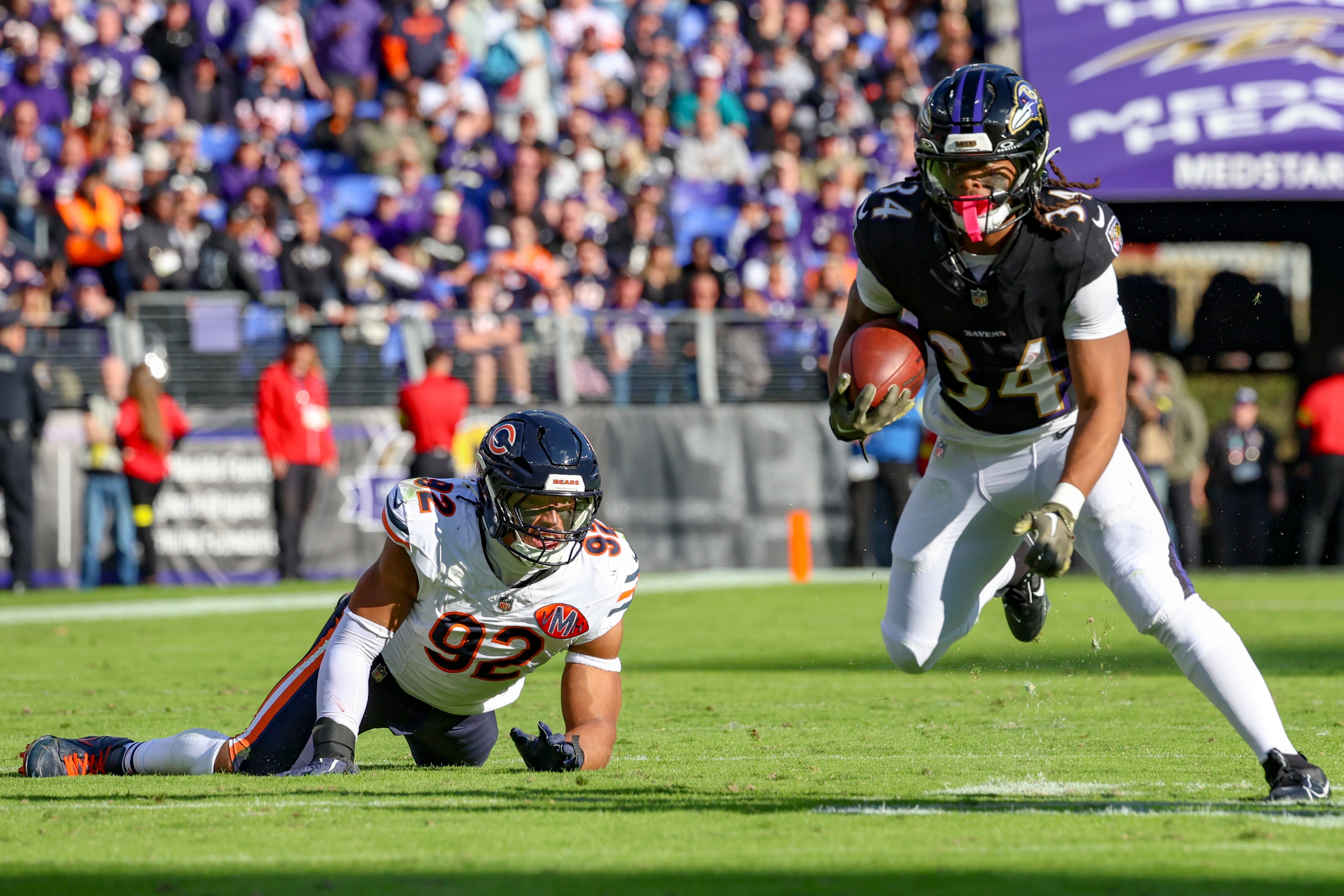 Ravens running back Keaton Mitchell has carried 15 times for 93 yards this season.