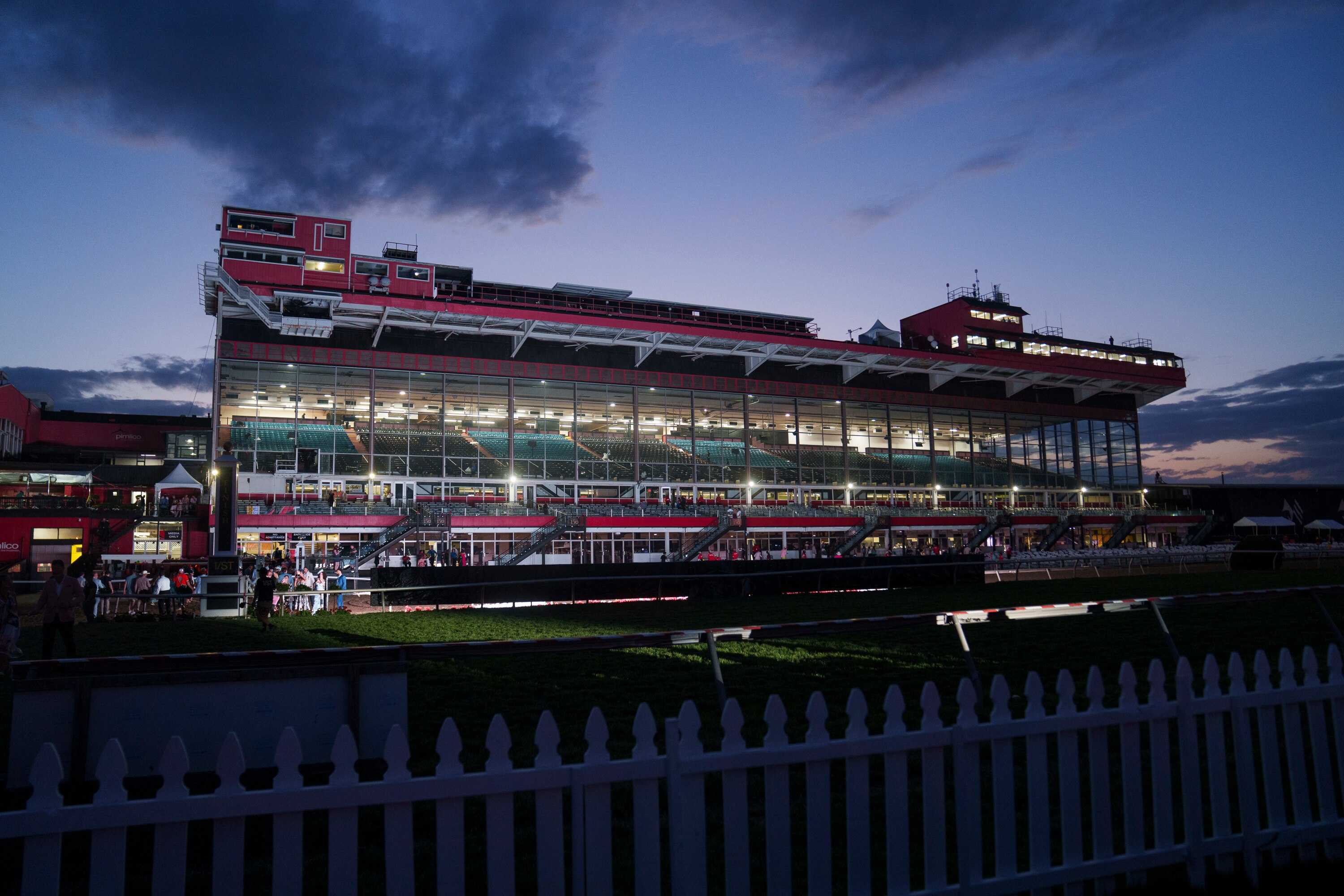 The grandstand at Pimlico Race Course after the conclusion of Preakness Day on Saturday, May 17, 2025.