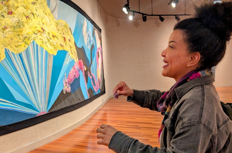 Artist Lusmerlin Lantigua talks about the hidden elements of "The Rip," her monumental work on display at Howard County Community College.