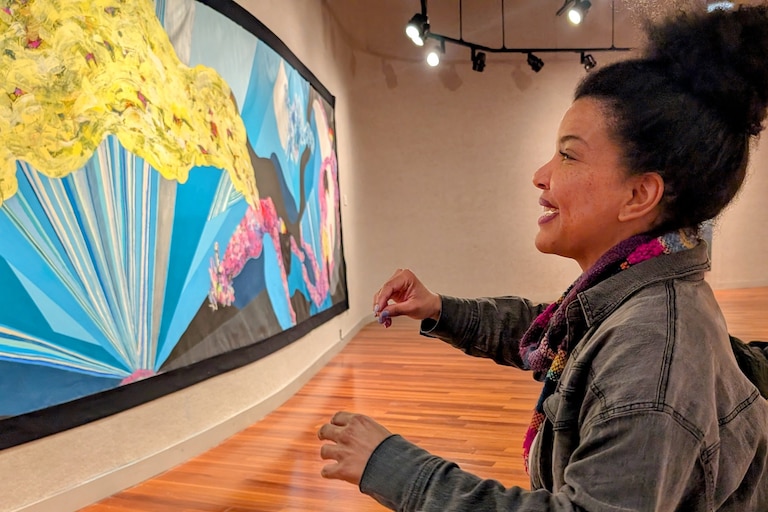 Artist Lusmerlin Lantigua talks about the hidden elements of "The Rip," her monumental work on display at Howard County Community College.