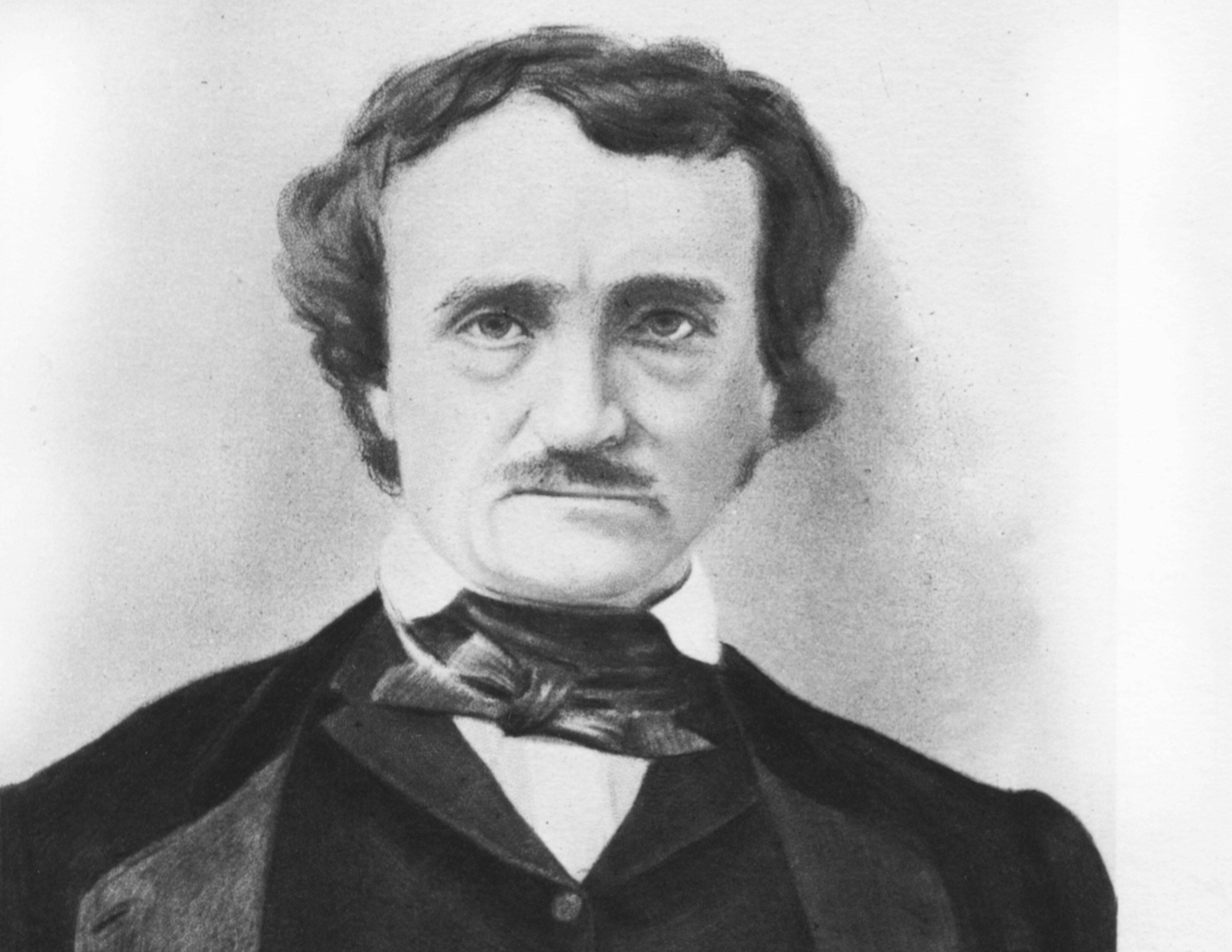 Engraved portrait of author Edgar Allan Poe, circa 1830.