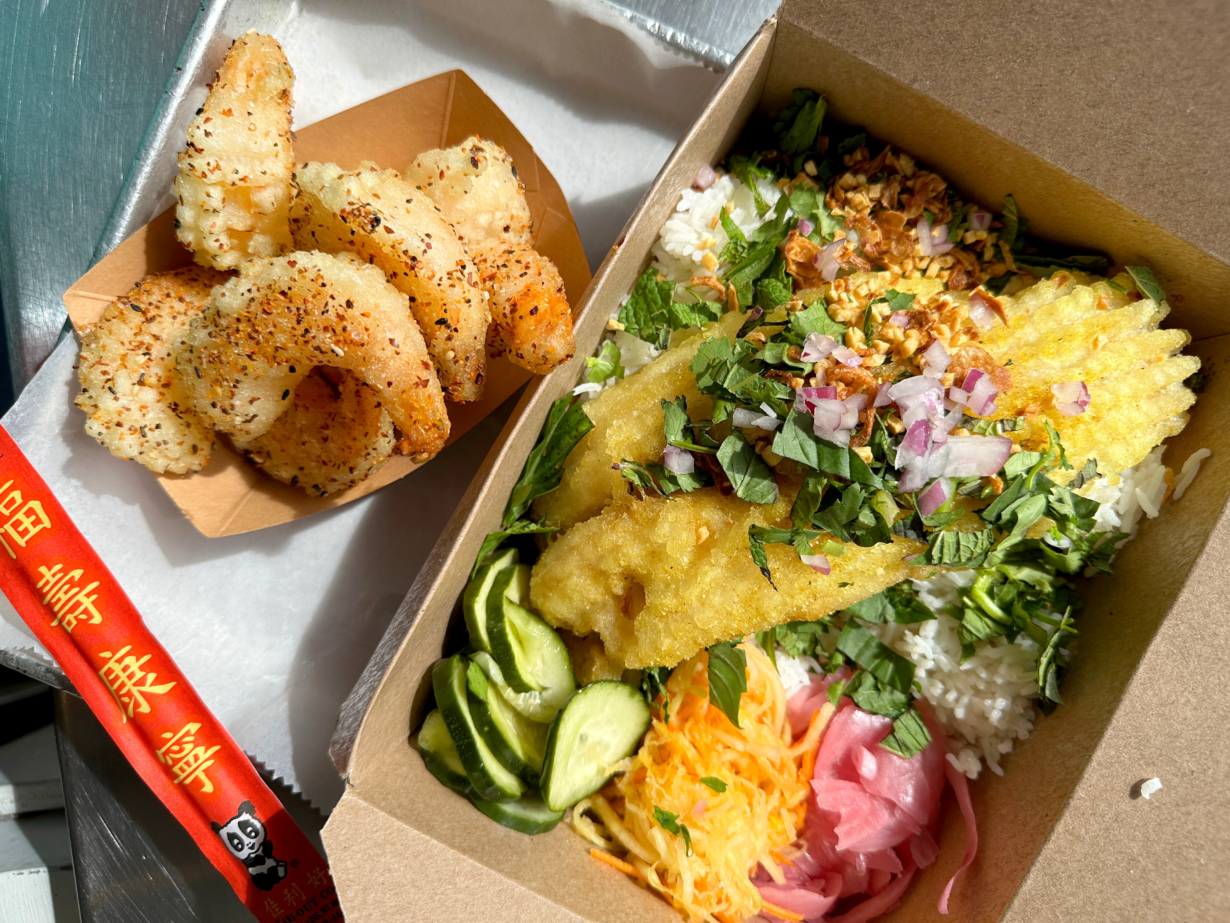 A shrimp snack and Tackle Box from Ekiben.