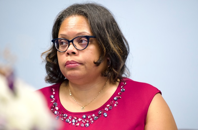City Union of Baltimore President Antoinette Ryan-Johnson speaks to The Baltimore Banner about the demands on government workers on August 16, 2023. Ryan-Johnson represents thousands of city workers, and she said they have been overworked and underpaid as a result of the staffing woes. (Kaitlin Newman / The Baltimore Banner)