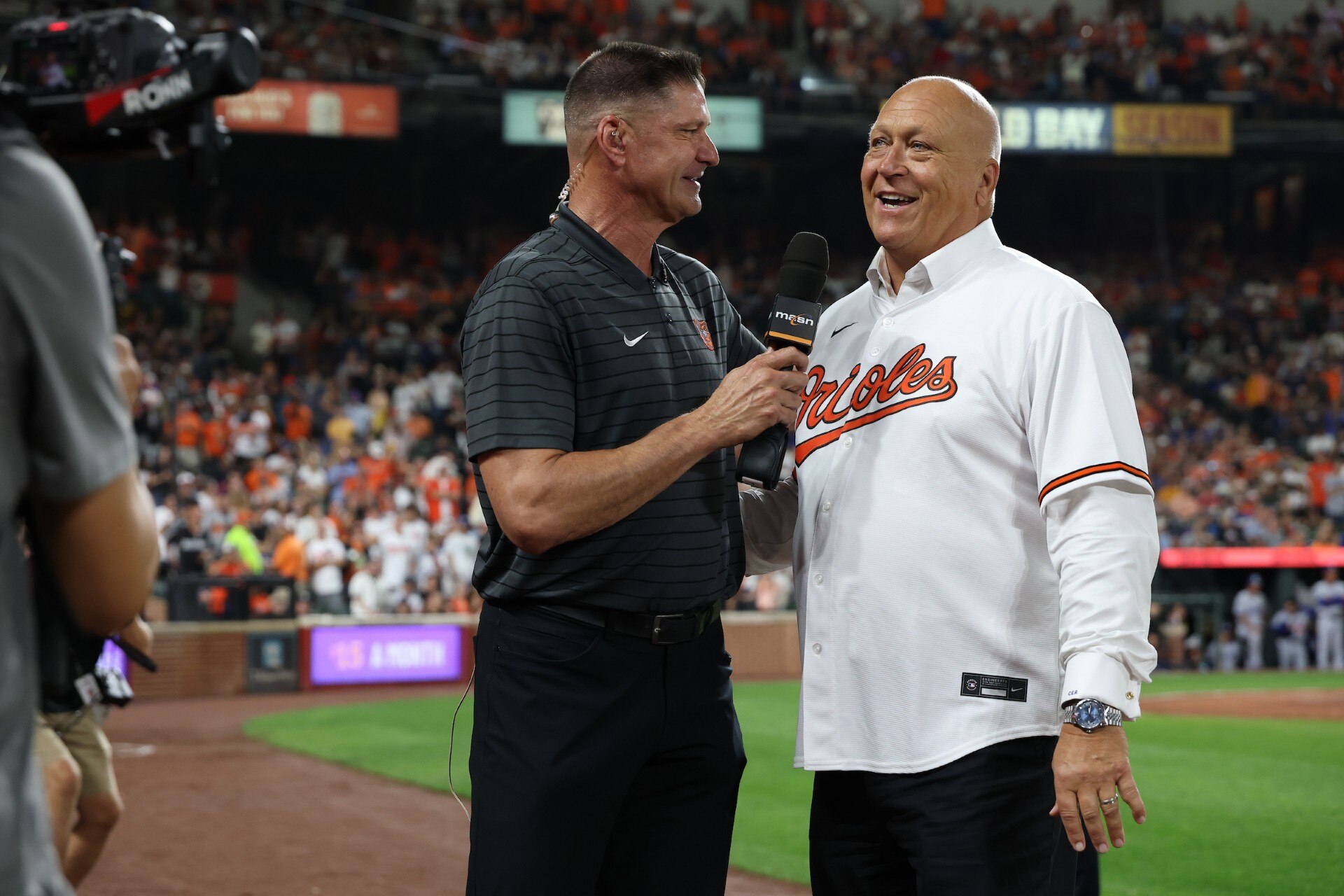 Ben McDonald, former Orioles pitcher and current Mid-Atlantic Sports Network commentator, with Hall of Famer Cal Ripken Jr.