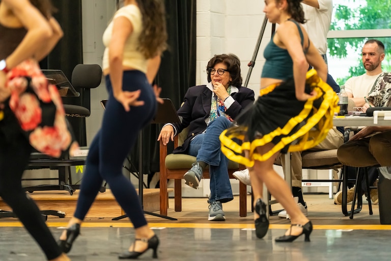 Washington National Opera artistic director Francesca Zambello watches a rehearsal of “West Side Story” at the WNO rehearsal studio in Takoma Park.