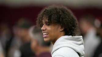 Arizona State wide receiver Jordyn Tyson watches teammates during the school's pro day on March 27.