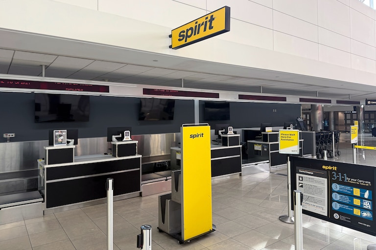 SATURDAY, MAY 2, 2026 - Screens at the Spirit check-in area at Baltimore/Washington International Thurgood Marshall Airport have been shut off.