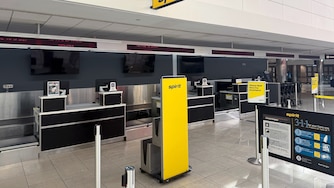 SATURDAY, MAY 2, 2026 - Screens at the Spirit check-in area at Baltimore/Washington International Thurgood Marshall Airport have been shut off.