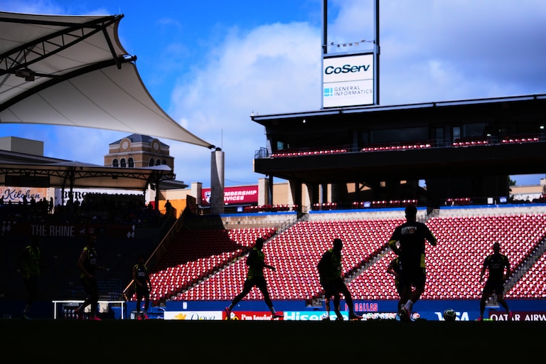 Members of the Sweden men's national soccer team work out at Toyota Stadium, Tuesday, June 9, 2026, in Frisco, Texas, ahead of the FIFA World Cup soccer tournament.