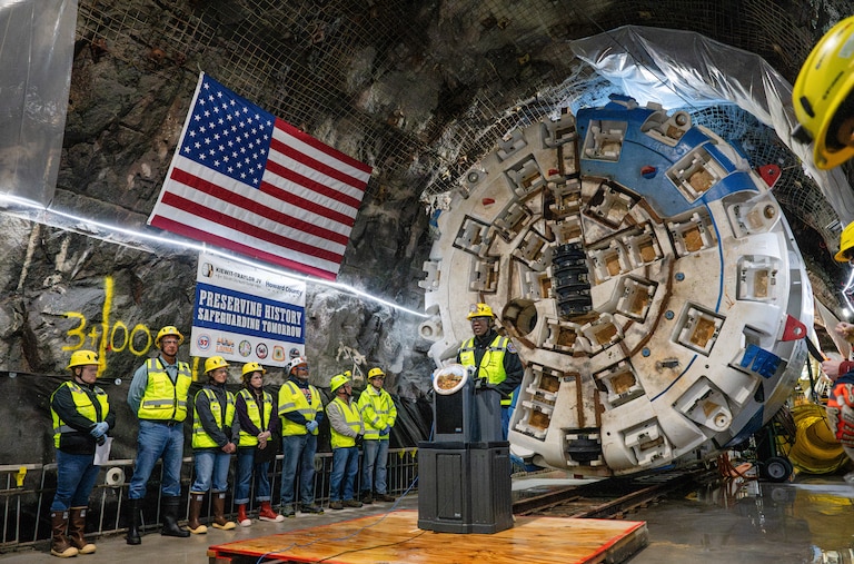 County Executive Calvin Ball hosts a tour of the new North Tunnel in Ellicott City.