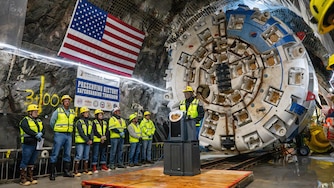 County Executive Calvin Ball hosts a tour of the new North Tunnel in Ellicott City.