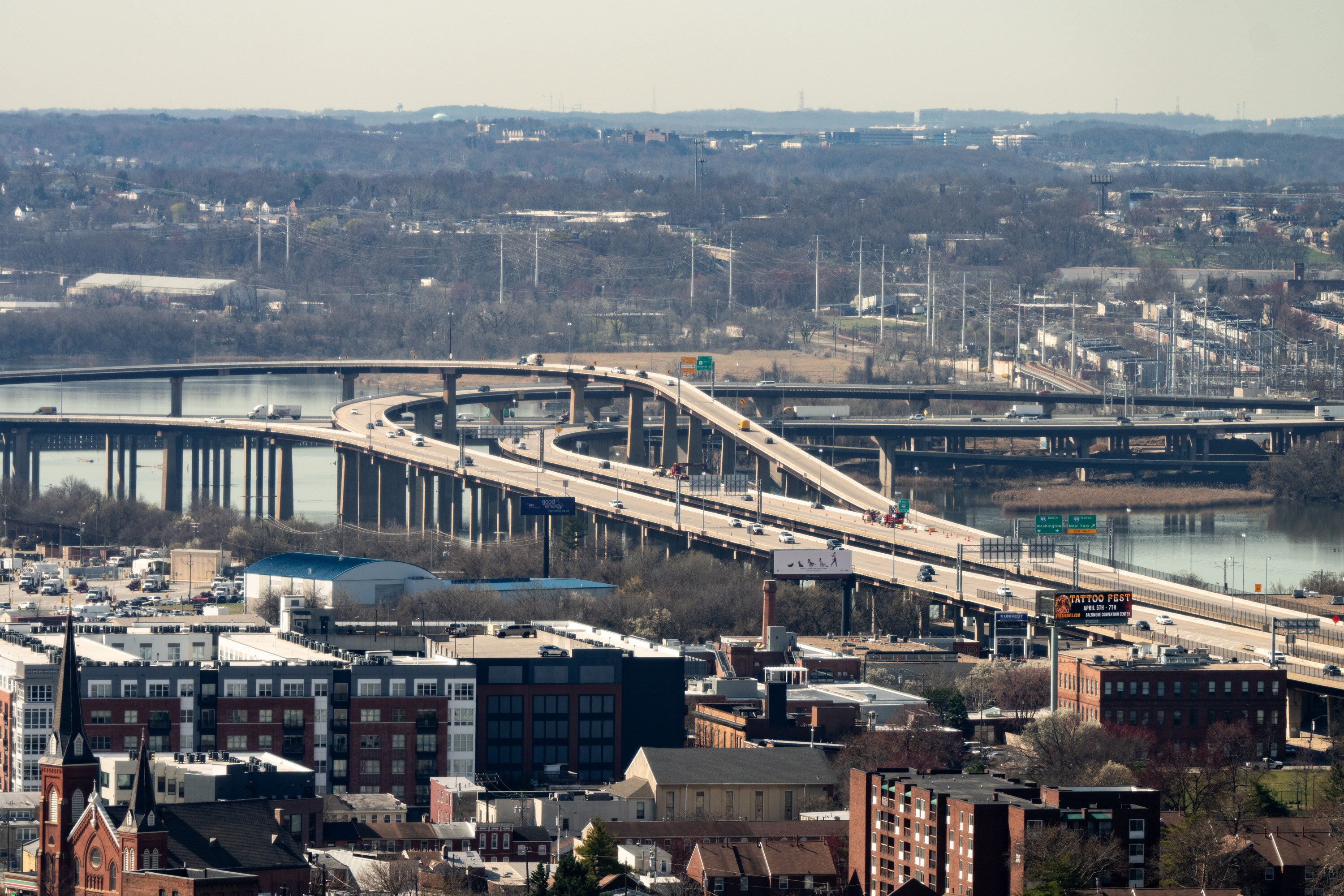 Interstate 395 carries vehicles in and out of downtown Baltimore, connecting with Interstate 95 (above). Two drivers have fallen to their deaths in the Patapsco River after crashes on I-395 in the past eight months.