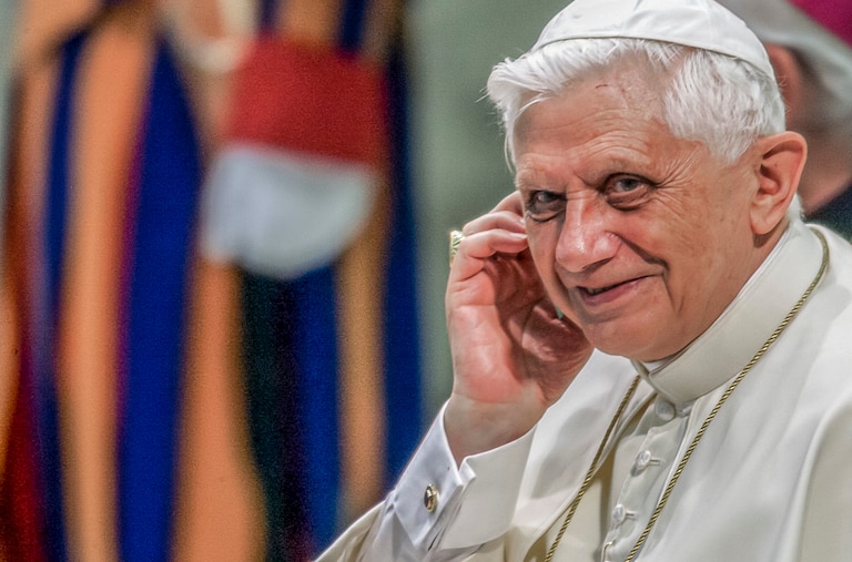FILE - Pope Benedict XVI attends his weekly general audience in the Paul VI Hall at the Vatican, on Wednesday, Aug. 24, 2005. He was the reluctant pope, a shy bookworm who preferred solitary walks in the Alps and Mozart piano concertos to the public glare and majesty of Vatican pageantry. When Cardinal Joseph Ratzinger became Pope Benedict XVI and was thrust into the footsteps of his beloved and charismatic predecessor, he said he felt a guillotine had come down on him. The Vatican announced Saturday Dec. 31, 2022 that Benedict, the former Joseph Ratzinger, had died at age 95.