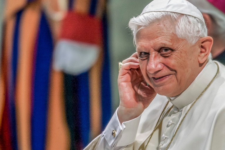 FILE - Pope Benedict XVI attends his weekly general audience in the Paul VI Hall at the Vatican, on Wednesday, Aug. 24, 2005. He was the reluctant pope, a shy bookworm who preferred solitary walks in the Alps and Mozart piano concertos to the public glare and majesty of Vatican pageantry. When Cardinal Joseph Ratzinger became Pope Benedict XVI and was thrust into the footsteps of his beloved and charismatic predecessor, he said he felt a guillotine had come down on him. The Vatican announced Saturday Dec. 31, 2022 that Benedict, the former Joseph Ratzinger, had died at age 95.